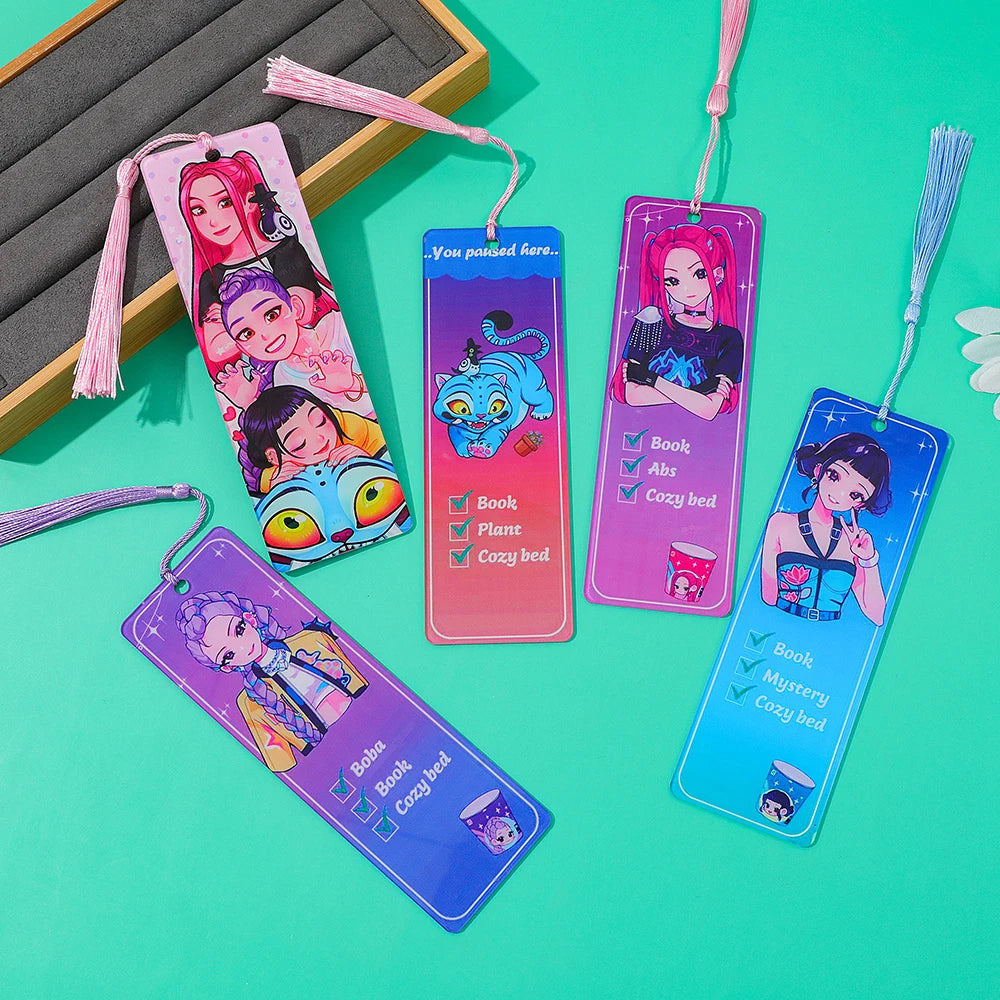 mode peluche --- Kpop Demon Hunters Huntrix Cartoon Bookmarks  Anime Cute Stationery for Kpop Fans & Book Lovers, School Supplies Page Markers