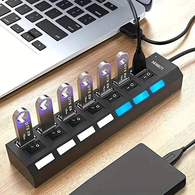 Hub USB 2.0 haute vitesse à 4/7 ports avec adaptateur
