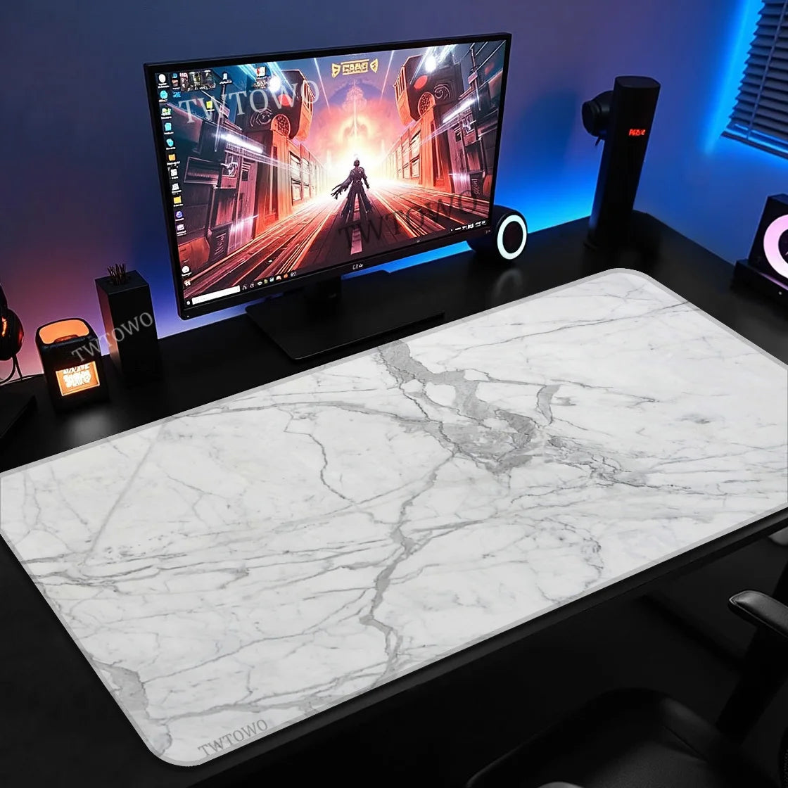 Tapis effet marbre blanc