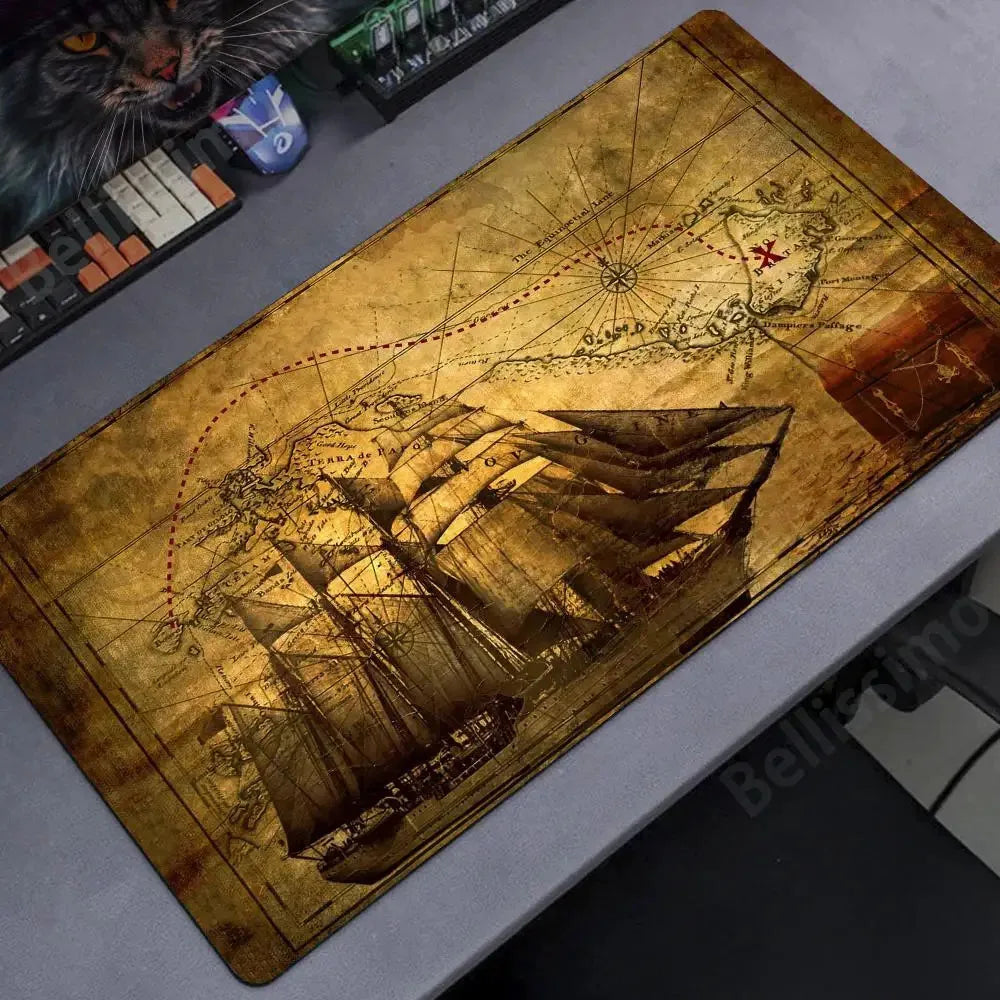 Tapis rétro pirate au motif carte nautique
