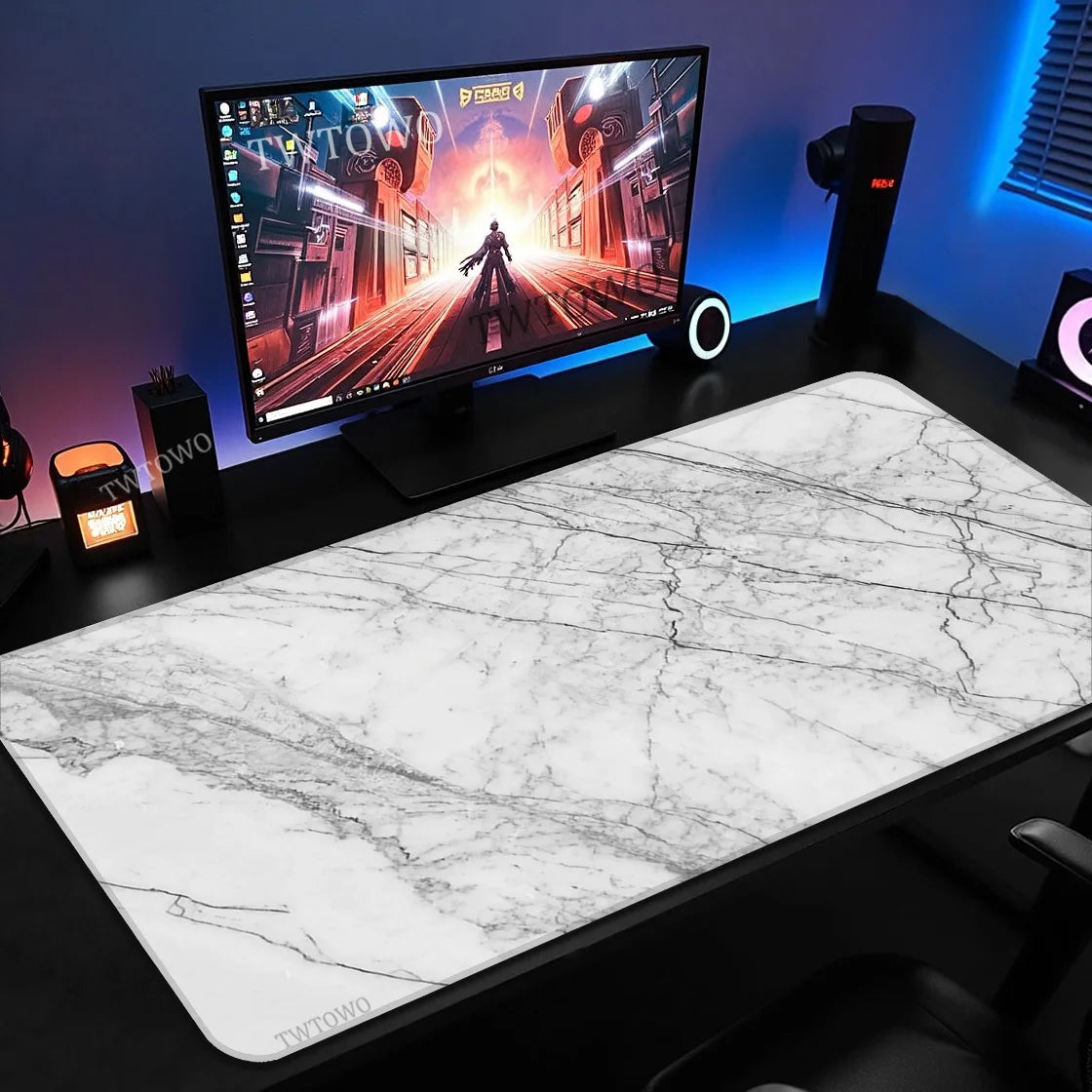 Tapis effet marbre blanc