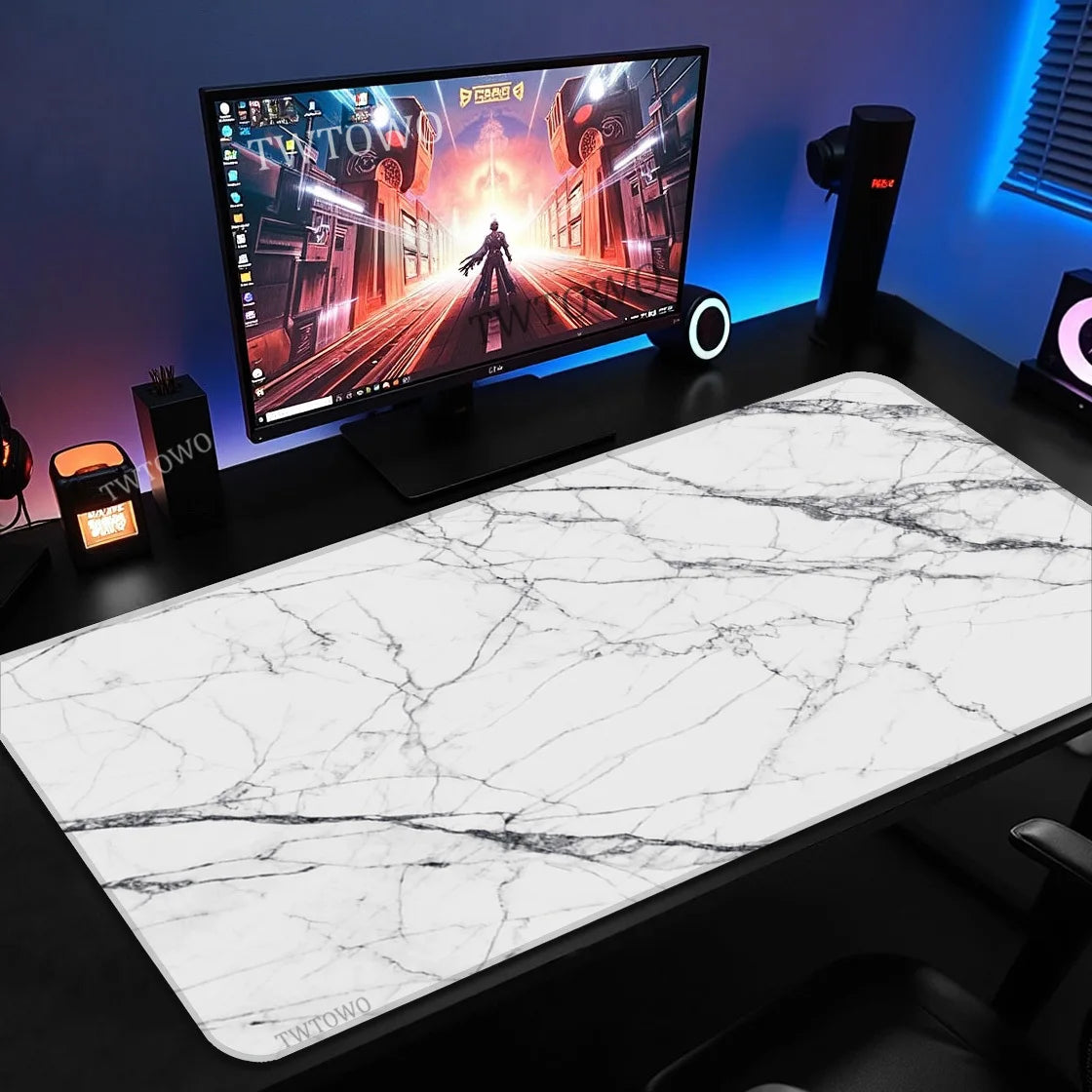 Tapis effet marbre blanc